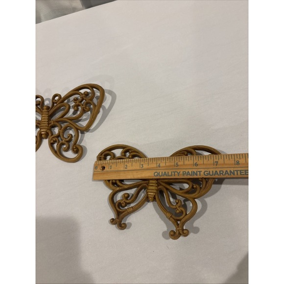 Vintage HOMCO Butterflies Wall Decor Brown Faux Wood Home Interiors~Set of 2 - Picture 7 of 9